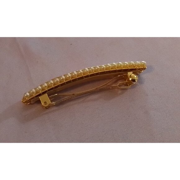Vintage Faux Pearl & Gold-Tone Hair Clip Barrette - Picture 2 of 3